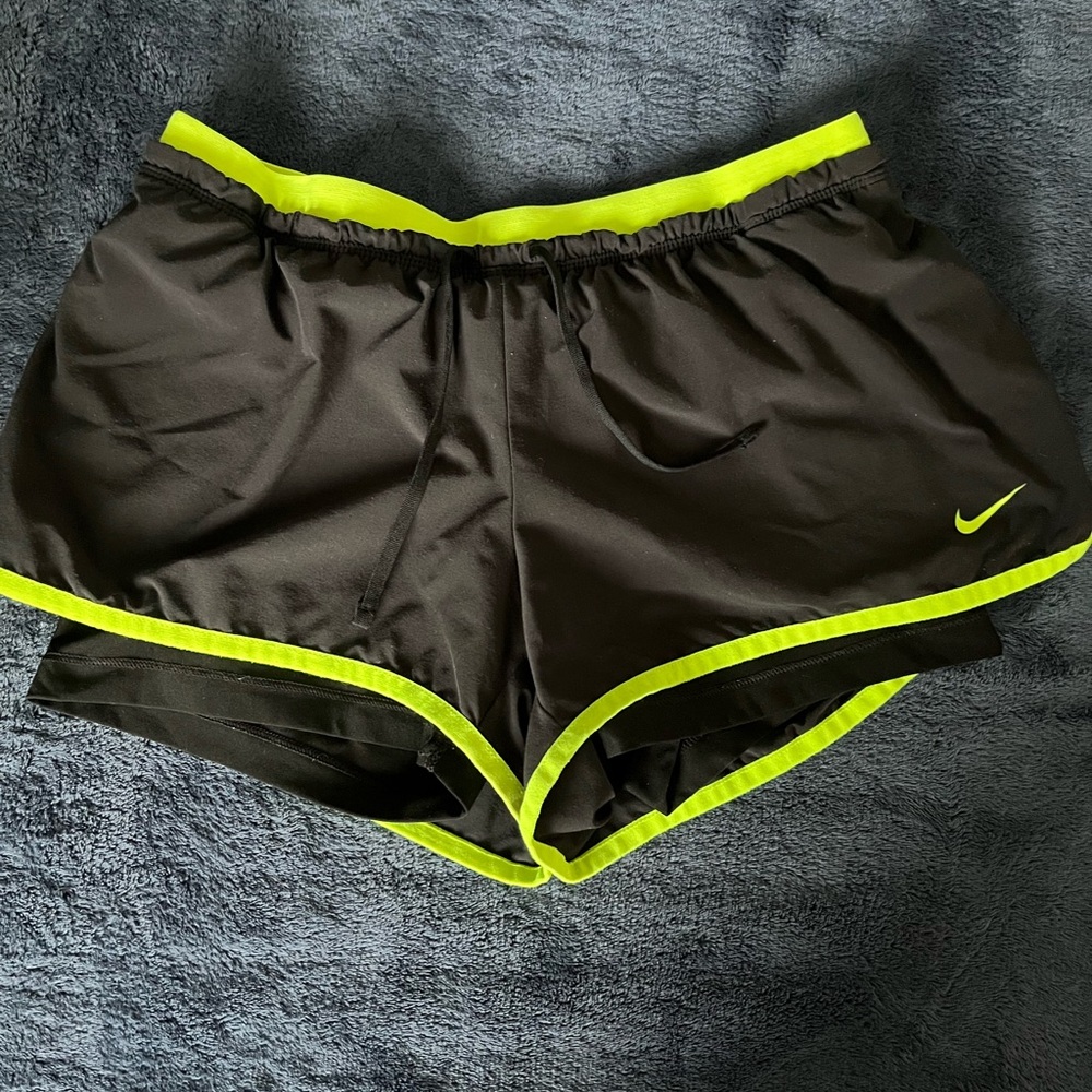 Nike Women's Athletic Shorts in Black with Bright Yellow Trim